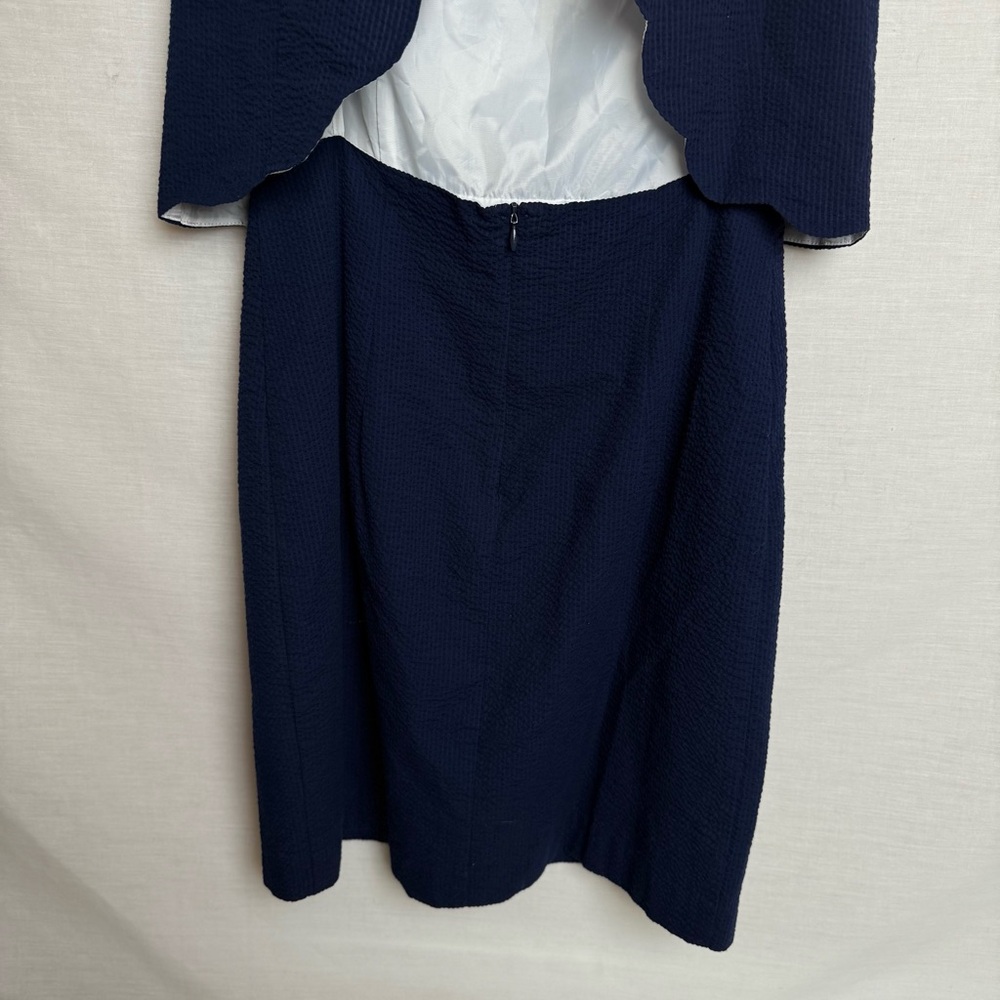 Lauren James Navy Blue Overlay Dress Made in USA Size M EUC - Picture 11 of 11